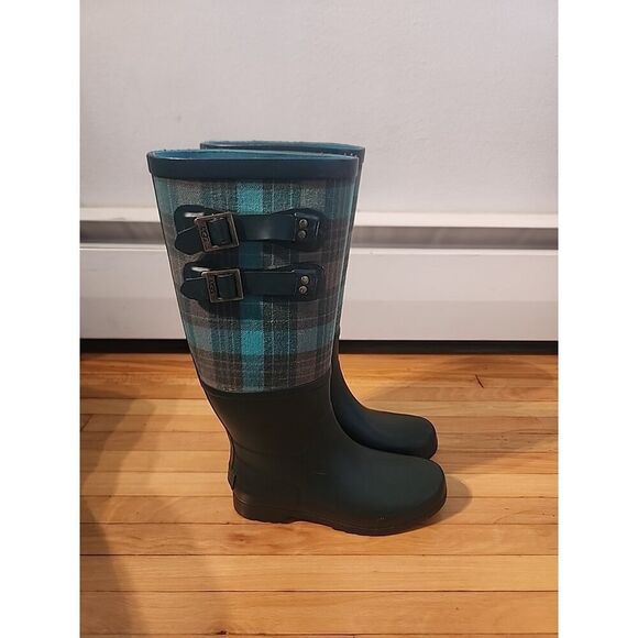 UGG Sabine Tall Women's Green Waterproof Rain Boots Plaid Shoes 6 - Picture 4 of 11